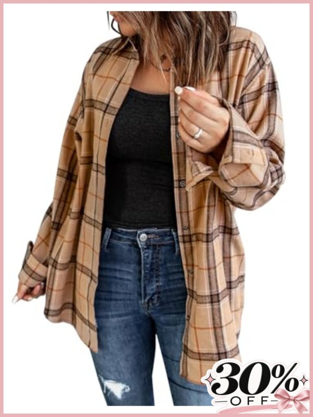 Womens Flannel Plaid Button Down Shirt Loose Fit Oversized Long Sleeve